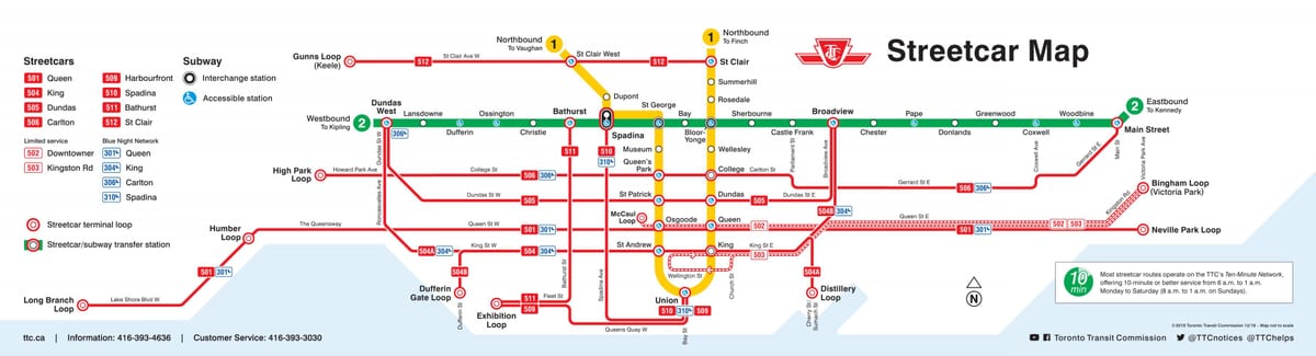 トロント市電の駅マップ