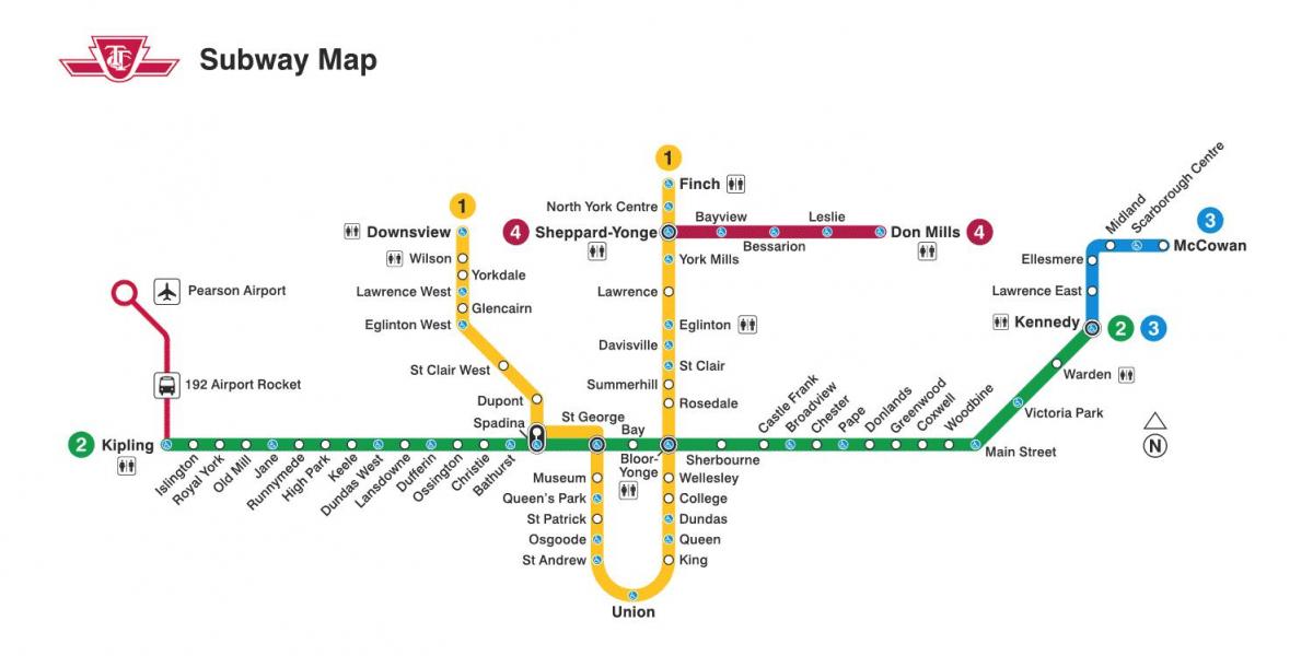 トロントの地下鉄駅の地図